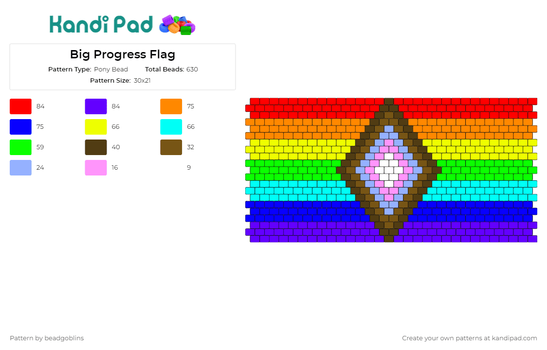 Big Progress Flag - Pony Bead Pattern by beadgoblins on Kandi Pad - progress,rainbows,pride,cuff,flags