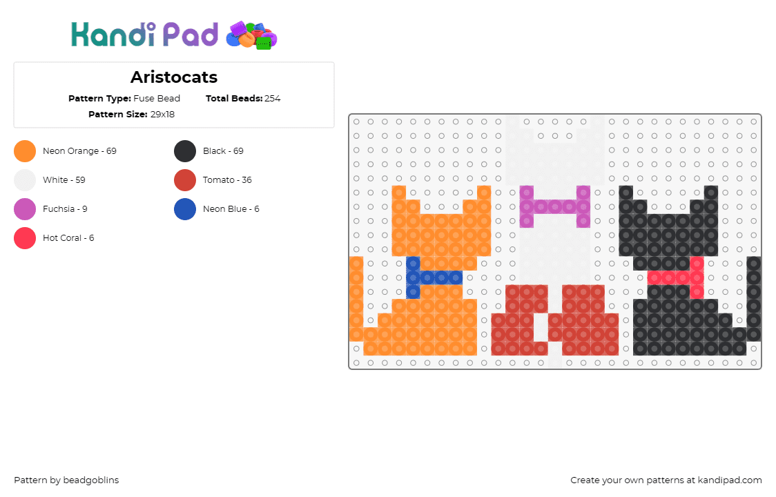 Aristocats - Fuse Bead Pattern by beadgoblins on Kandi Pad - aristocats,disney,cats,kittens,animals,movie,animation,classic,nostalgia,orange,