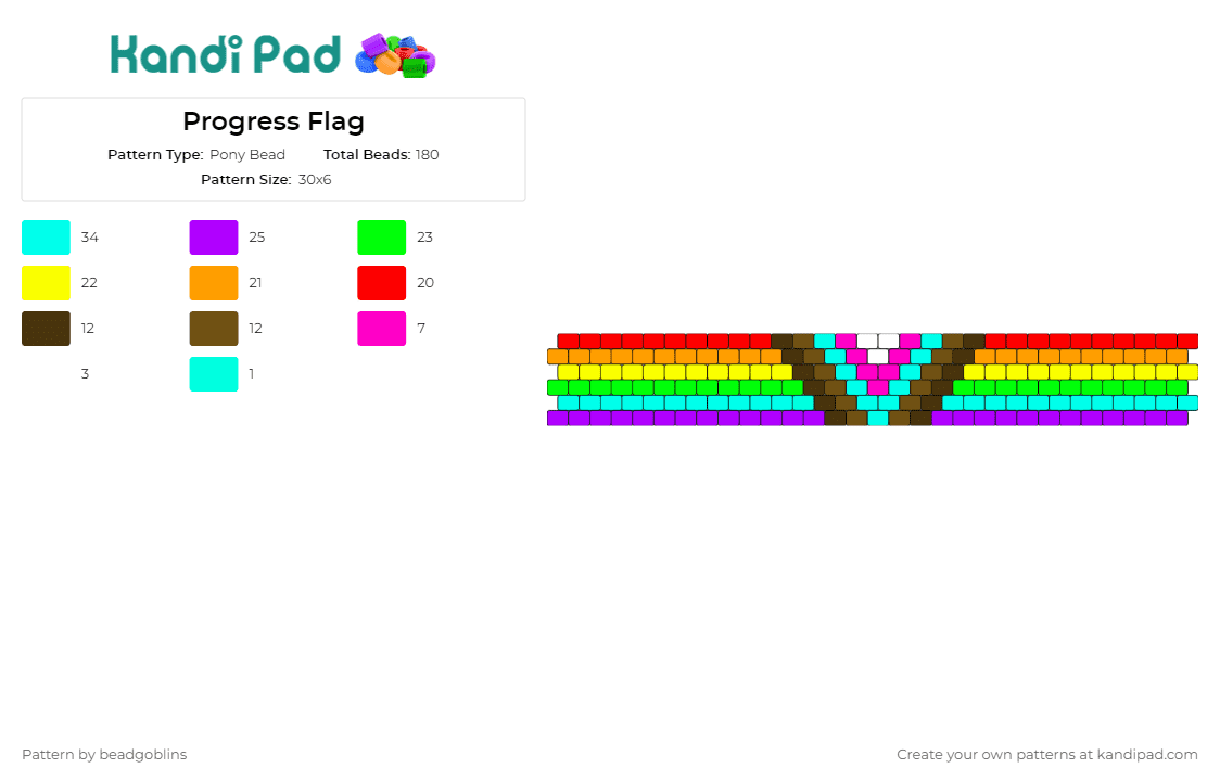 Progress Flag - Pony Bead Pattern by beadgoblins on Kandi Pad - pride,progress,flags,cuff