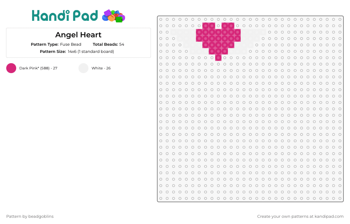 Angel Heart - Fuse Bead Pattern by beadgoblins on Kandi Pad - heart,angel,wings,love,grace,heavenly,charm,accent,pink