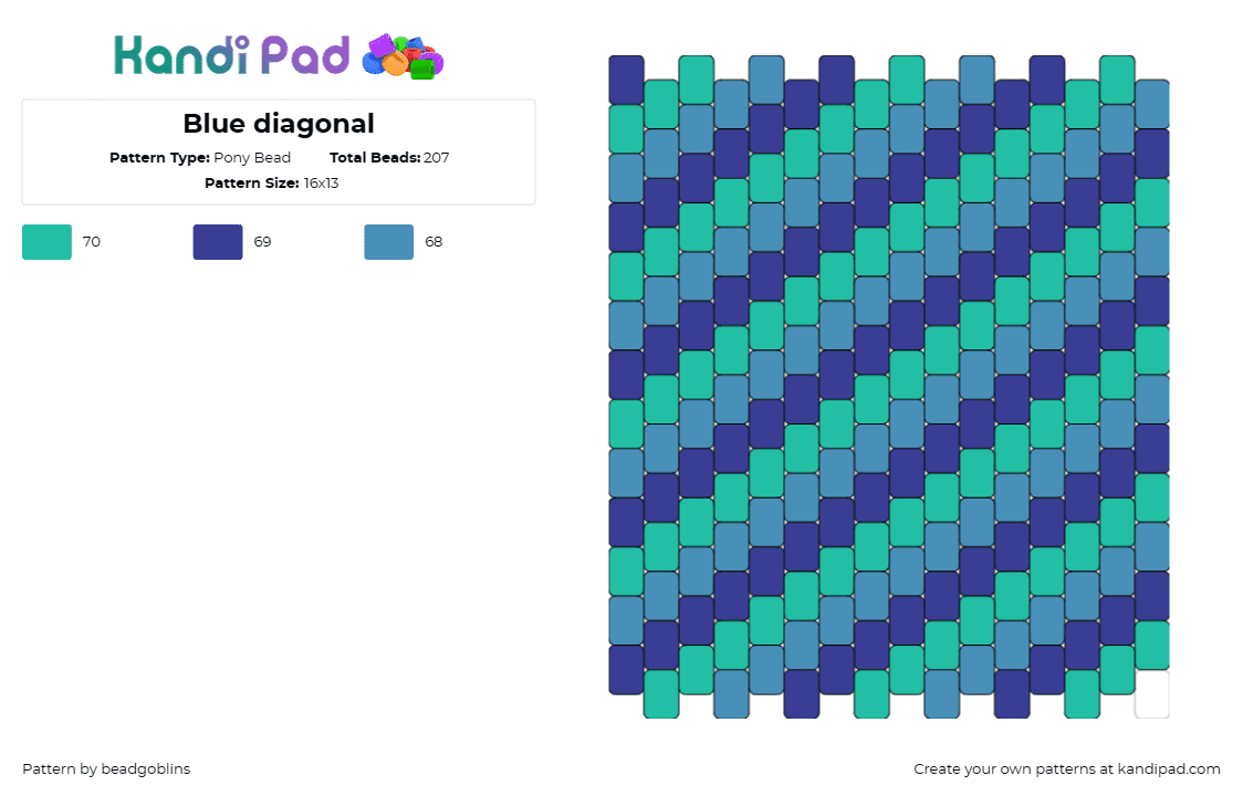 Blue diagonal - Pony Bead Pattern by beadgoblins on Kandi Pad - diagonal,stripes,geometric,panel,teal