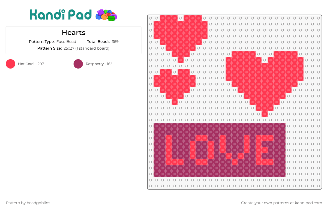 Hearts - Fuse Bead Pattern by beadgoblins on Kandi Pad - hearts,love