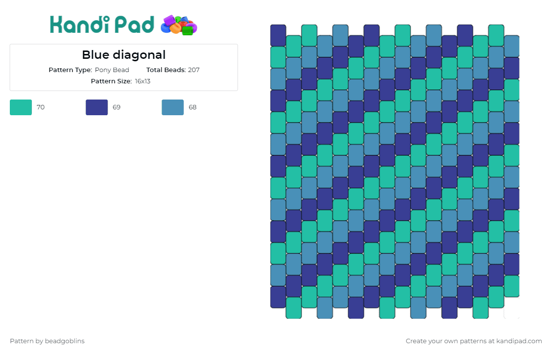 Blue diagonal - Pony Bead Pattern by beadgoblins on Kandi Pad - stripes,geometric,panel