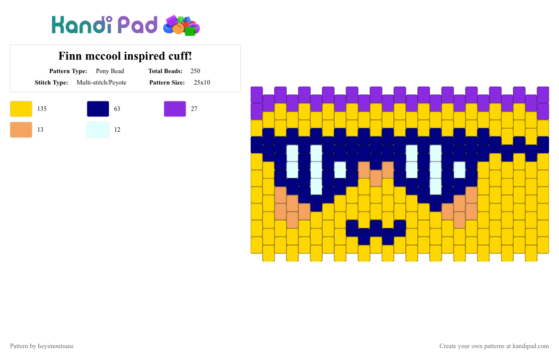 Finn mccool inspired cuff! - Pony Bead Pattern by heyimoutsane on Kandi Pad - yellow,purple