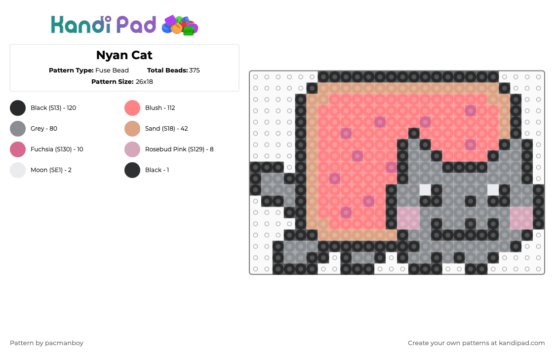 Nyan Cat - Fuse Bead Pattern by pacmanboy on Kandi Pad - gray,red,funny