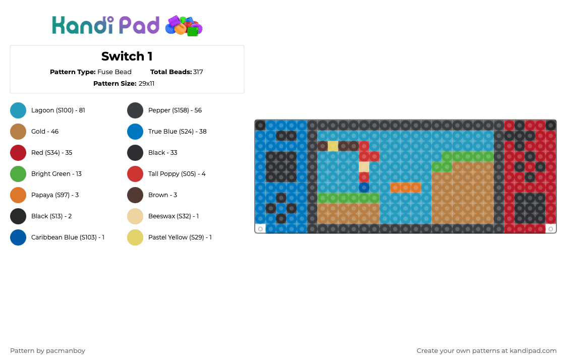 Switch 1 - Fuse Bead Pattern by pacmanboy on Kandi Pad - light blue,tan,red,blue,mario,video games