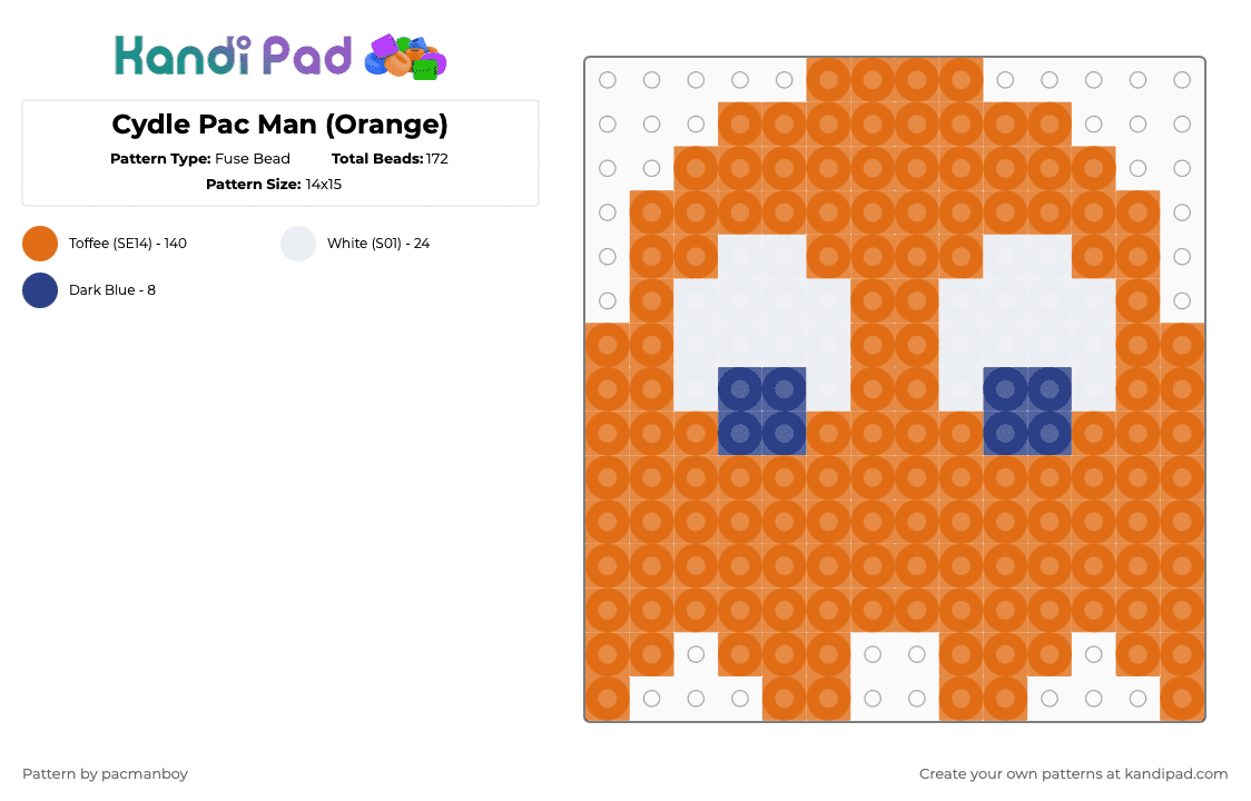 Cydle Pac Man (Orange) - Fuse Bead Pattern by pacmanboy on Kandi Pad - orange,pac man,ghost