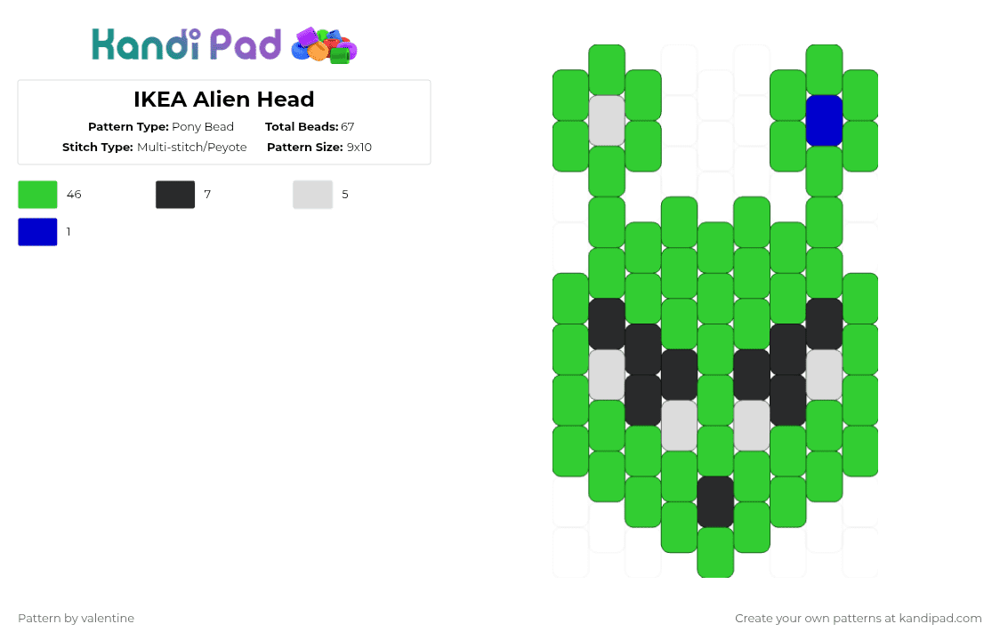 IKEA Alien Head - Pony Bead Pattern by valentine on Kandi Pad - green