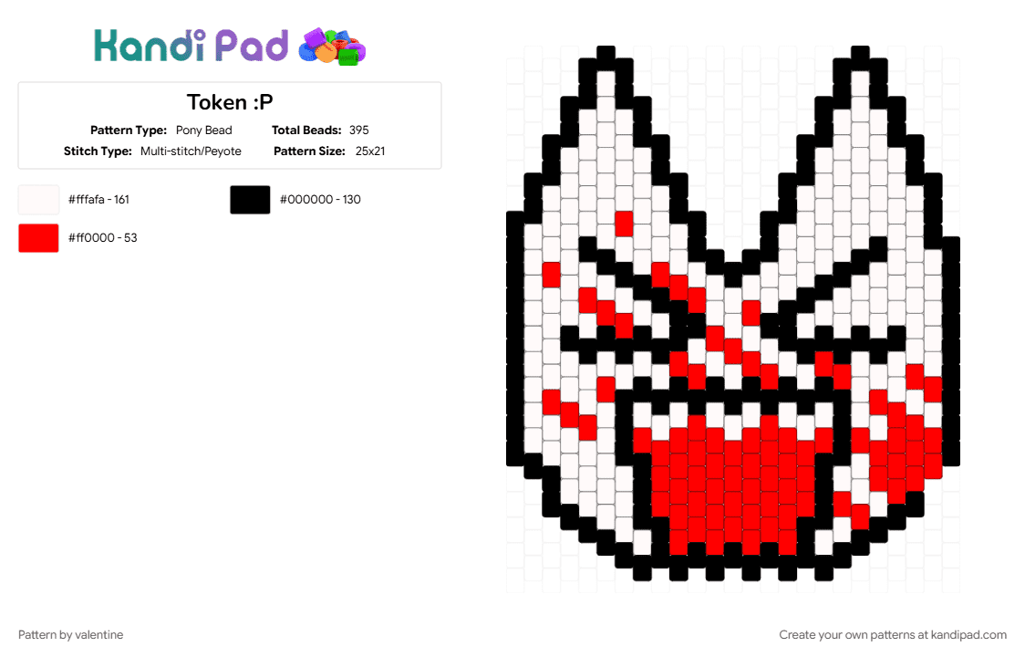 Token :P - Pony Bead Pattern by valentine on Kandi Pad - red, white