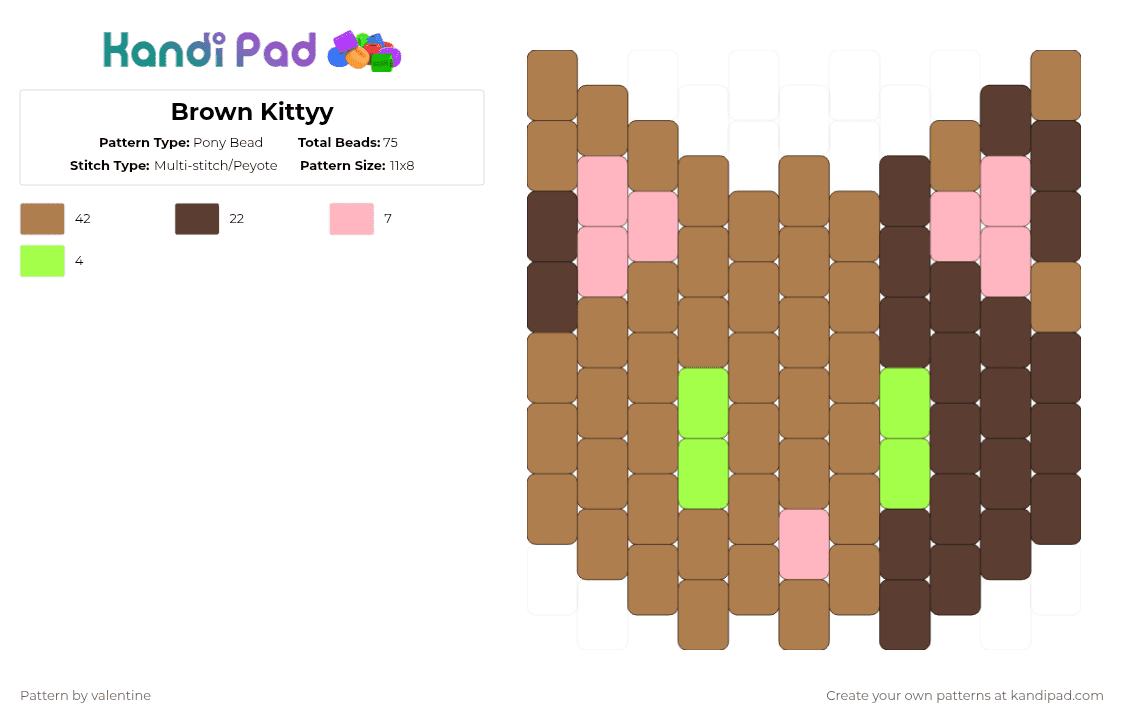 Brown Kittyy - Pony Bead Pattern by valentine on Kandi Pad - tan,brown