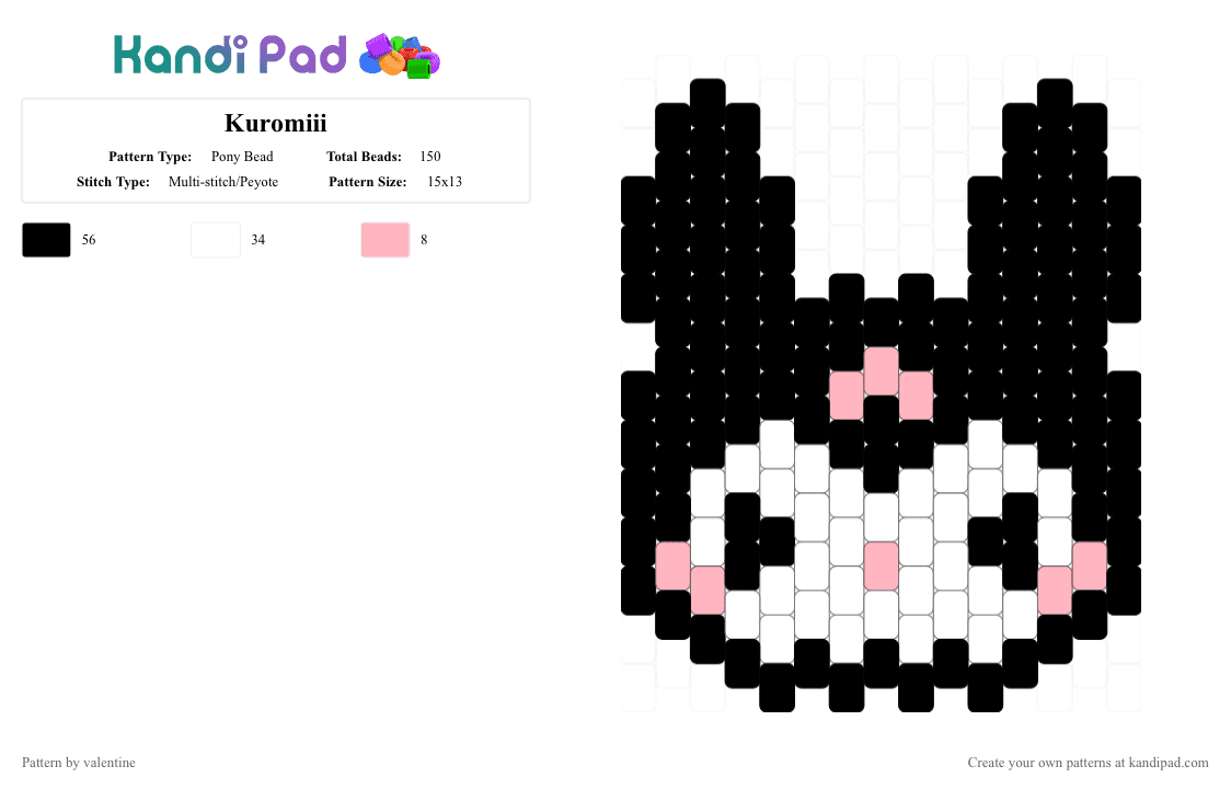 Kuromiii - Pony Bead Pattern by valentine on Kandi Pad - black,white