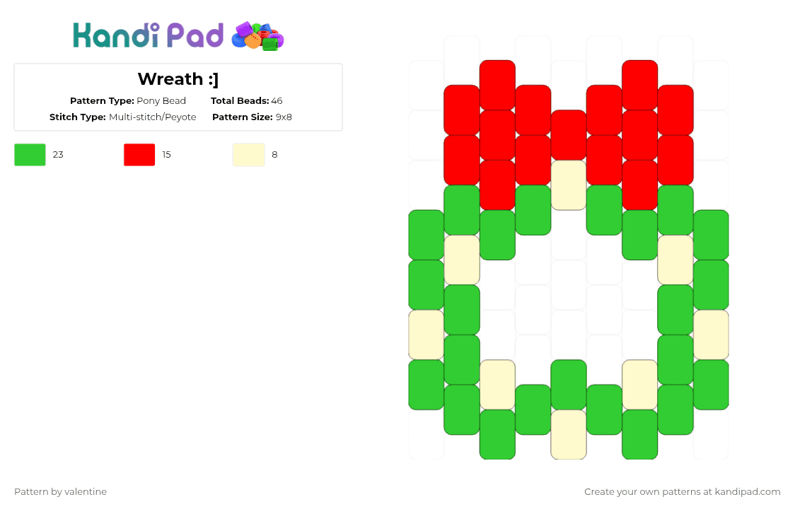 Wreath :] - Pony Bead Pattern by valentine on Kandi Pad - christmas, green, holiday, red, wreath
