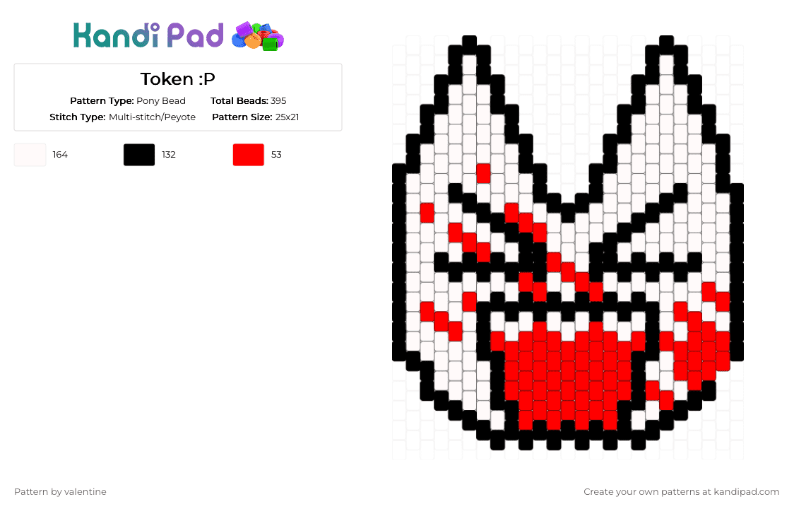 Token :P - Pony Bead Pattern by valentine on Kandi Pad - white,red