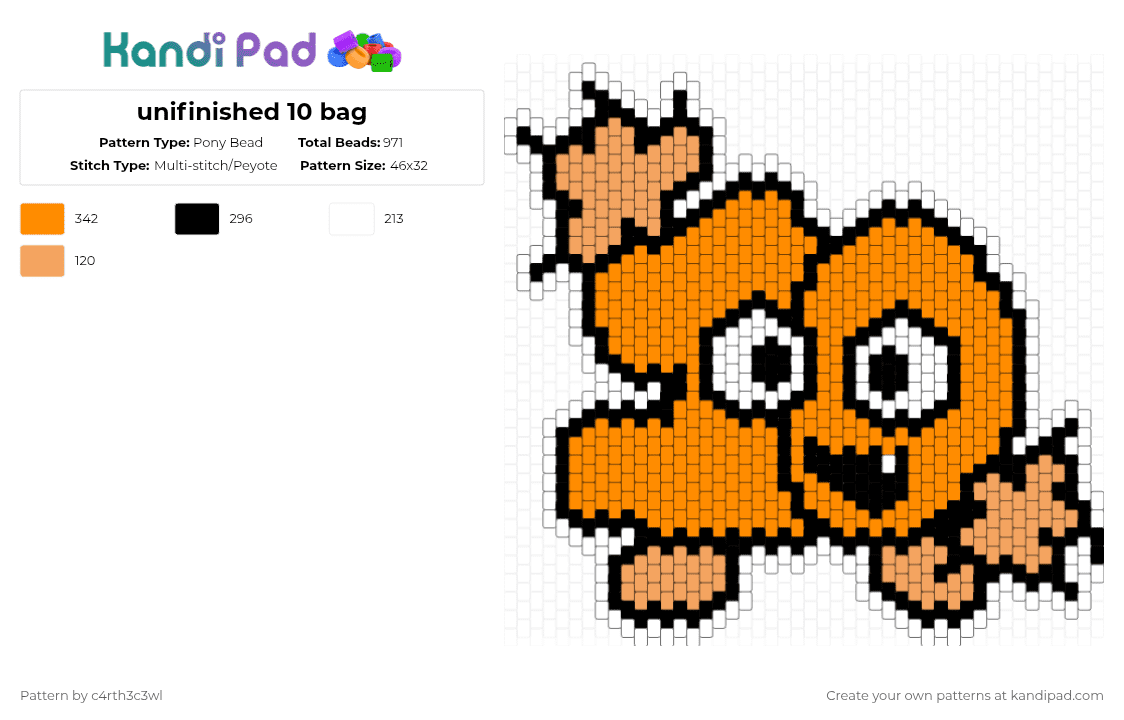 unifinished 10 bag - Pony Bead Pattern by c4rth3c3wl on Kandi Pad - orange, white