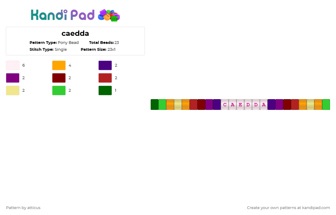 Caedda Pony Bead Pattern - Kandi Pad | Kandi Patterns, Fuse Bead ...
