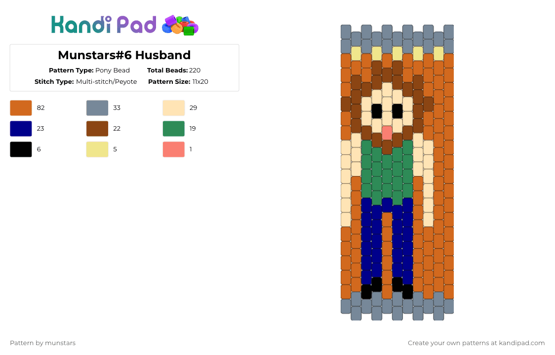 Munstars#6 Husband - Pony Bead Pattern by munstars on Kandi Pad - orange,gray,beige,people,husband,cute,beard,longhair,men,nature,workmen