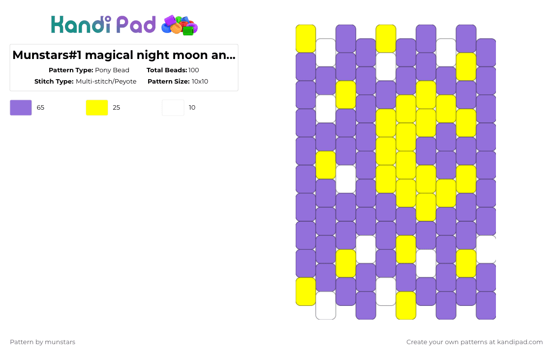 Munstars#1 magical night moon and stars - Pony Bead Pattern by munstars on Kandi Pad - purple,yellow,moon,stars,night,purple sky,magical,wishes,dreams,cute