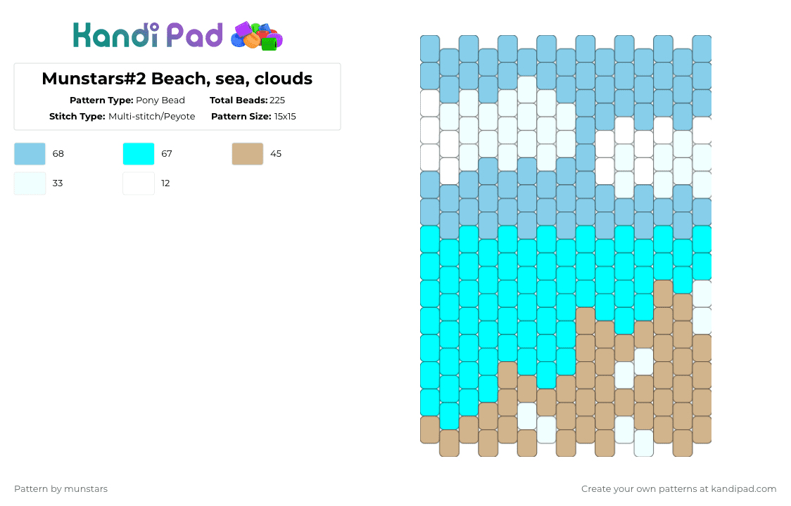 Munstars#2 Beach, sea, clouds - Pony Bead Pattern by munstars on Kandi Pad - light blue,island,cute,beach,tropical,ocean,vacations,love,clouds