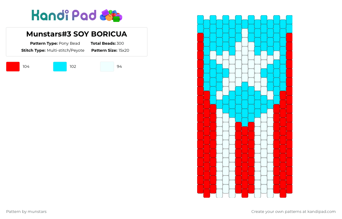 Munstars#3 SOY BORICUA - Pony Bead Pattern by munstars on Kandi Pad - light blue,red,puerto rico,isla,boricua,flag,puertorrican flag,hijosdeboriquen,tropicalisland,pr