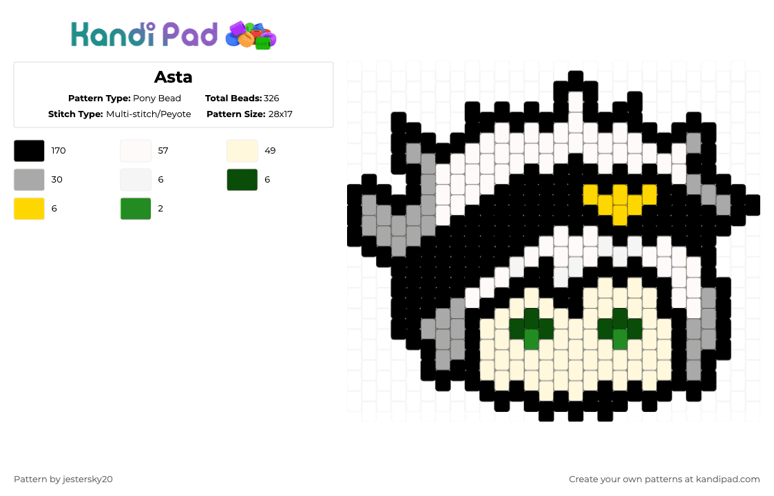 Asta - Pony Bead Pattern by jestersky20 on Kandi Pad - black,white,beige