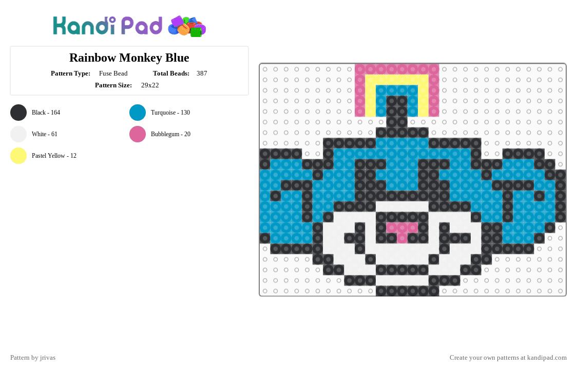 Rainbow Monkey Blue - Fuse Bead Pattern by jrivas on Kandi Pad - light blue
