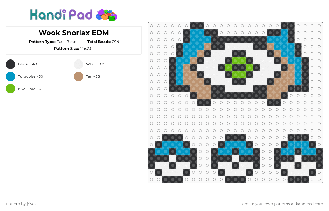 Wook Snorlax EDM - Fuse Bead Pattern by jrivas on Kandi Pad - snorlax,subtronics,dj,cyclops,edm,pokemon,music,gaming,video game,black,beige,light blue