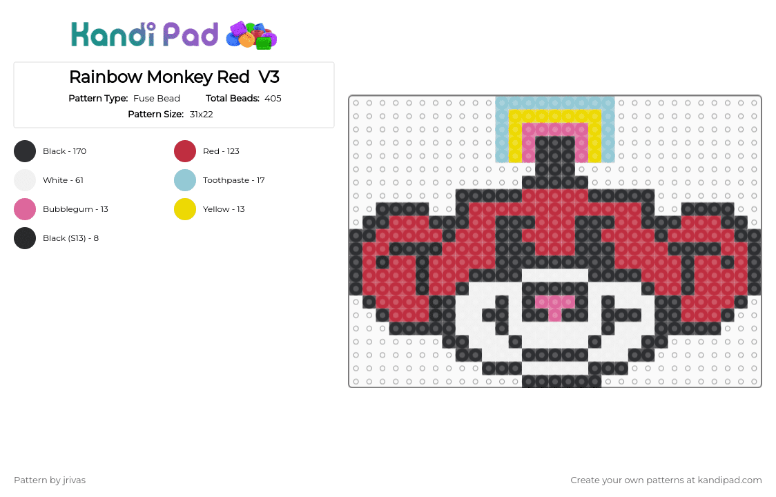Rainbow Monkey Red  V3 - Fuse Bead Pattern by jrivas on Kandi Pad - red