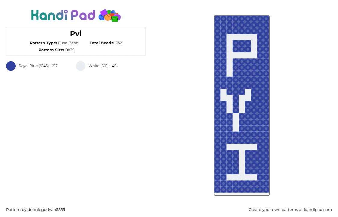 Pvi - Fuse Bead Pattern by donniegodwin5555 on Kandi Pad - text