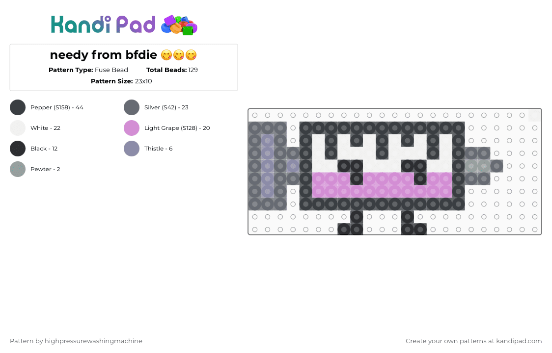 needy from bfdie 😋😋😋 - Fuse Bead Pattern by highpressurewashingmachine on Kandi Pad - pink,gray,bfdie,bfdi,osc,object show,object shows,character,perler