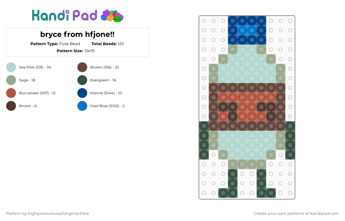 bryce from hfjone!! - Fuse Bead Pattern by highpressurewashingmachine on Kandi Pad - light blue,brown,gray,hfjone,osc,object shows,object show,perler,character