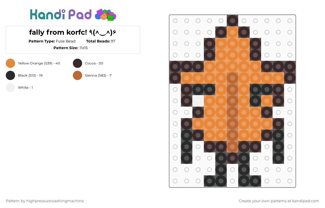 fally from korfc! ٩(^‿^)۶ - Fuse Bead Pattern by highpressurewashingmachine on Kandi Pad - brown, character, idk, korean fried chicken, korfc, object show, object shows, orange, osc