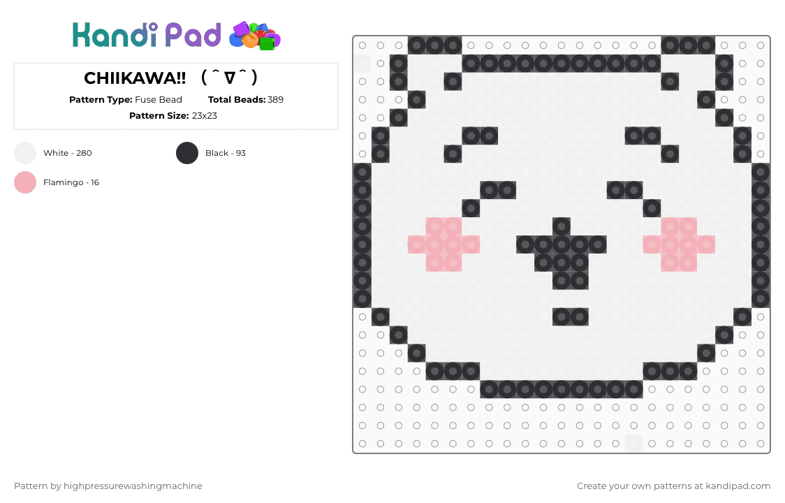CHIIKAWA!! （＾∇＾） - Fuse Bead Pattern by highpressurewashingmachine on Kandi Pad - white,chiikawa,character