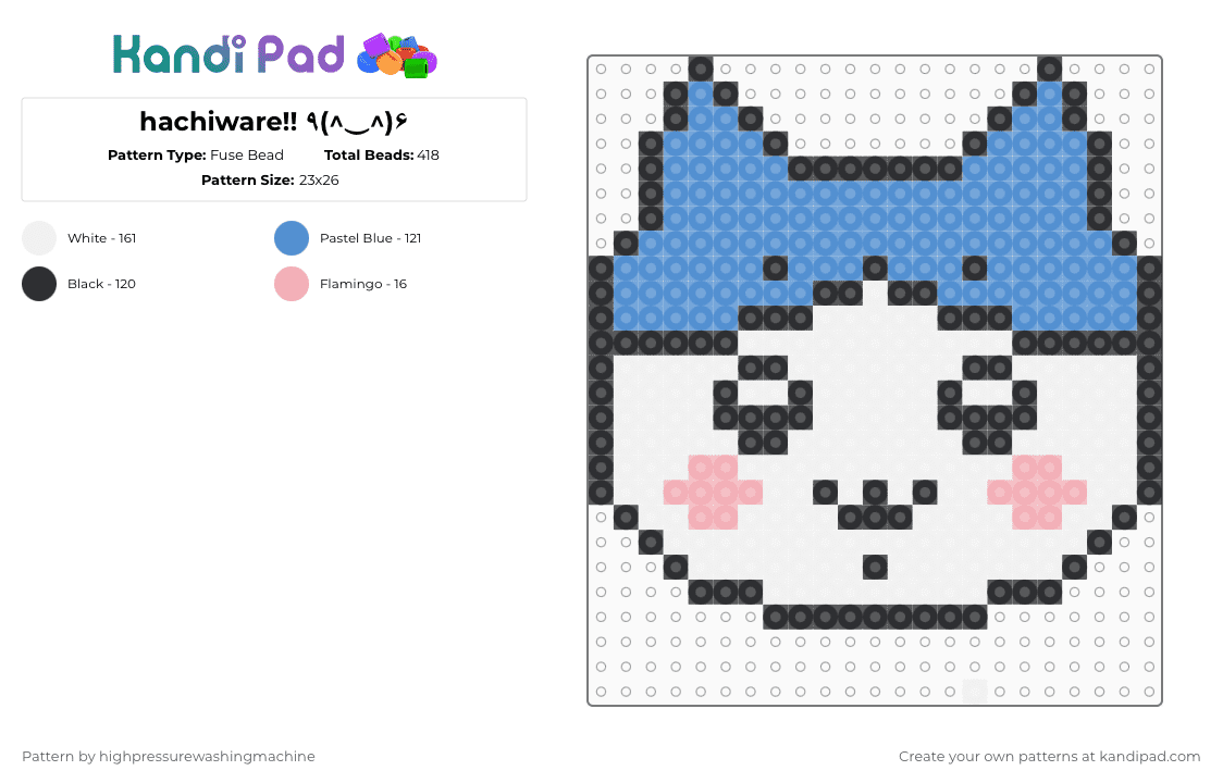 hachiware!! ٩(^‿^)۶ - Fuse Bead Pattern by highpressurewashingmachine on Kandi Pad - light blue,chiikawa,character,perler,hachiware