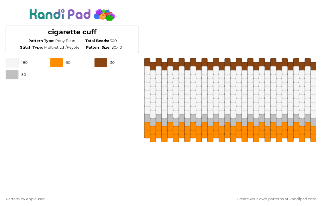 cigarette cuff - Pony Bead Pattern by appleuser on Kandi Pad - white,orange