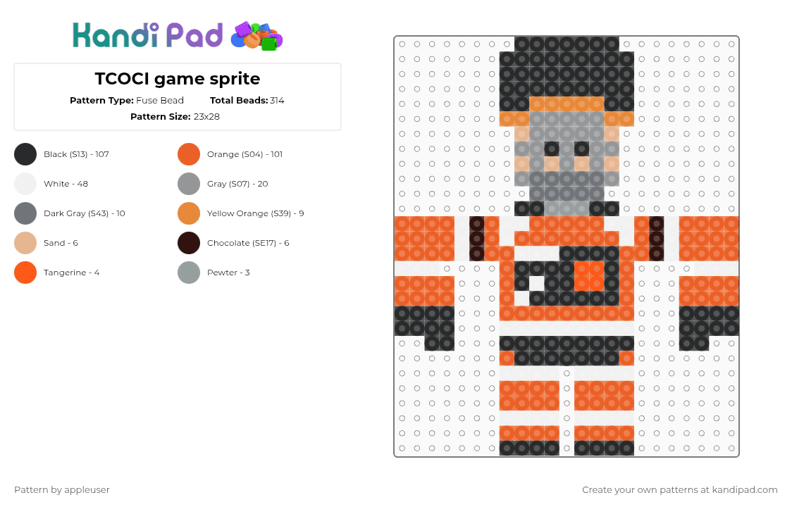TCOCI game sprite - Fuse Bead Pattern by appleuser on Kandi Pad - orange