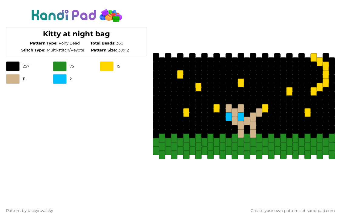 Kitty at night bag - Pony Bead Pattern by appleuser on Kandi Pad - black,green