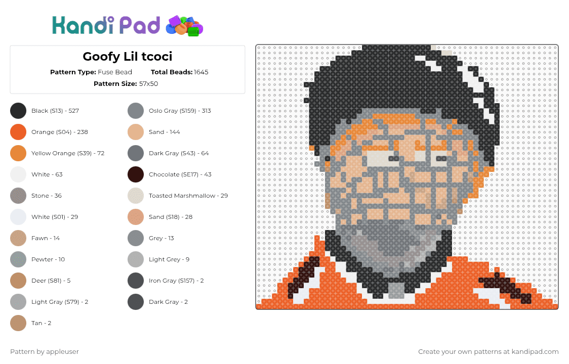 Goofy Lil tcoci - Fuse Bead Pattern by appleuser on Kandi Pad - beige,gray,orange