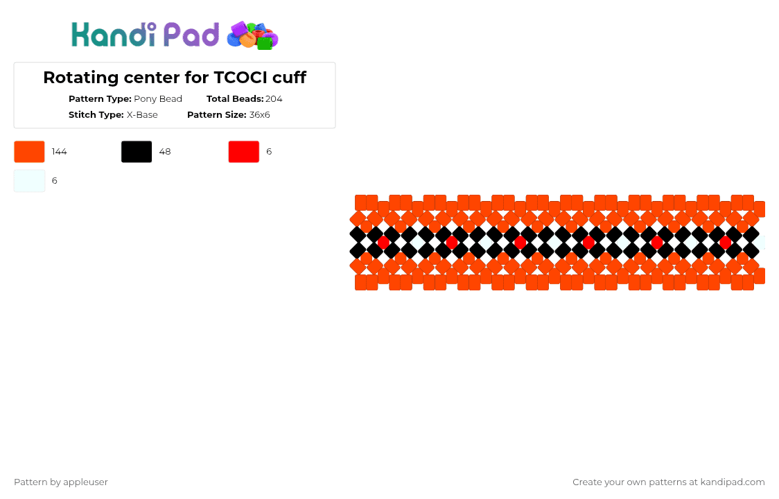 Rotating center for TCOCI cuff - Pony Bead Pattern by appleuser on Kandi Pad - red