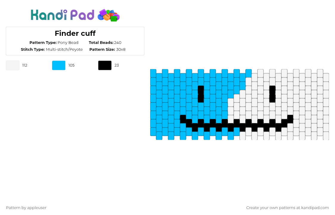 Finder cuff - Pony Bead Pattern by appleuser on Kandi Pad - light blue,white