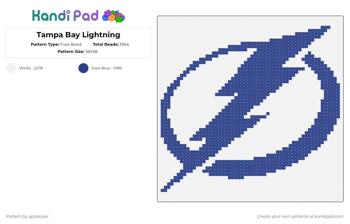 Tampa Bay Lightning - Fuse Bead Pattern by appleuser on Kandi Pad - white,blue