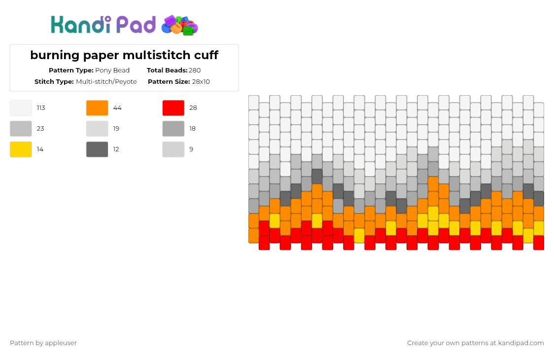 burning paper multistitch cuff - Pony Bead Pattern by appleuser on Kandi Pad - white,beige,orange,red