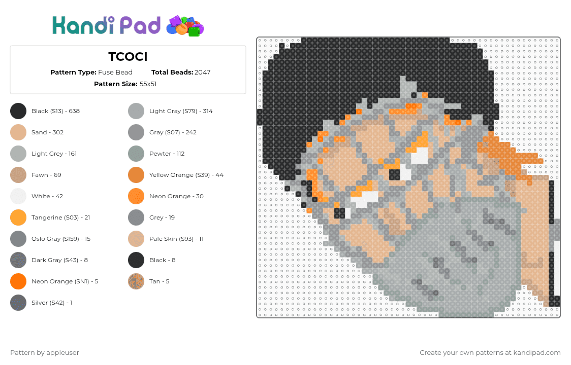 TCOCI - Fuse Bead Pattern by appleuser on Kandi Pad - beige,gray