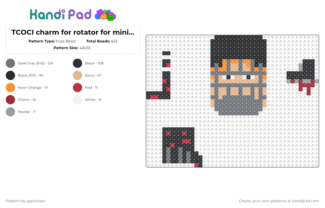 TCOCI charm for rotator for mini fuse beads - Fuse Bead Pattern by appleuser on Kandi Pad - black,gray