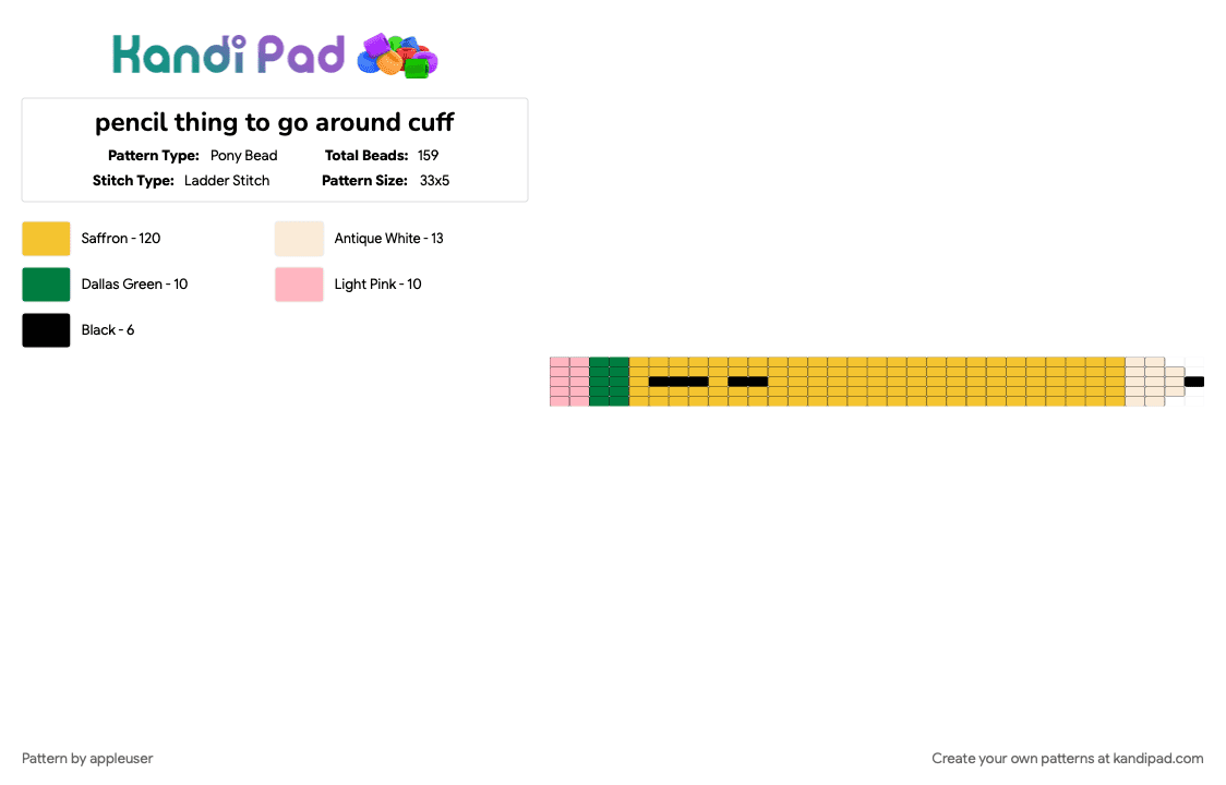 pencil thing to go around cuff - Pony Bead Pattern by appleuser on Kandi Pad - yellow