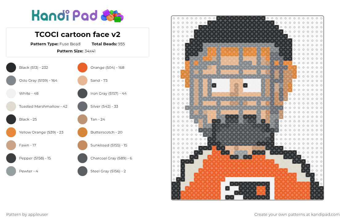 TCOCI cartoon face v2 - Fuse Bead Pattern by appleuser on Kandi Pad - gray,orange,beige
