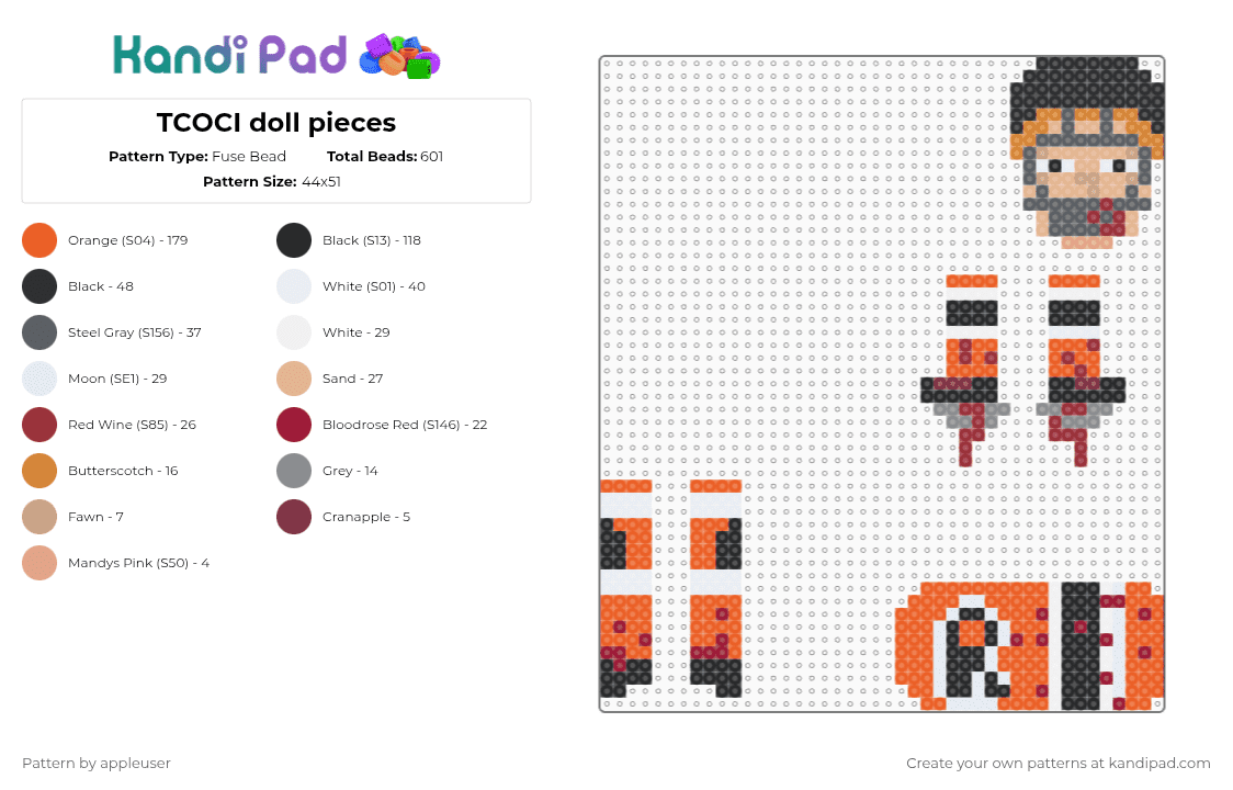 TCOCI doll pieces - Fuse Bead Pattern by appleuser on Kandi Pad - orange