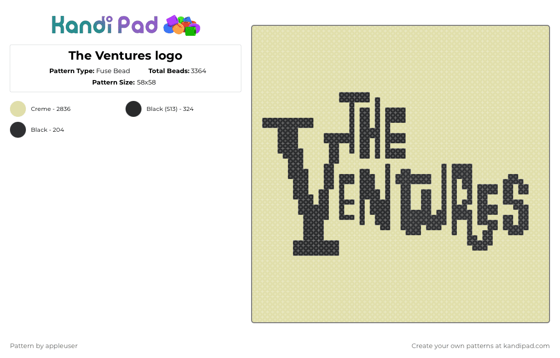The Ventures logo - Fuse Bead Pattern by appleuser on Kandi Pad - yellow