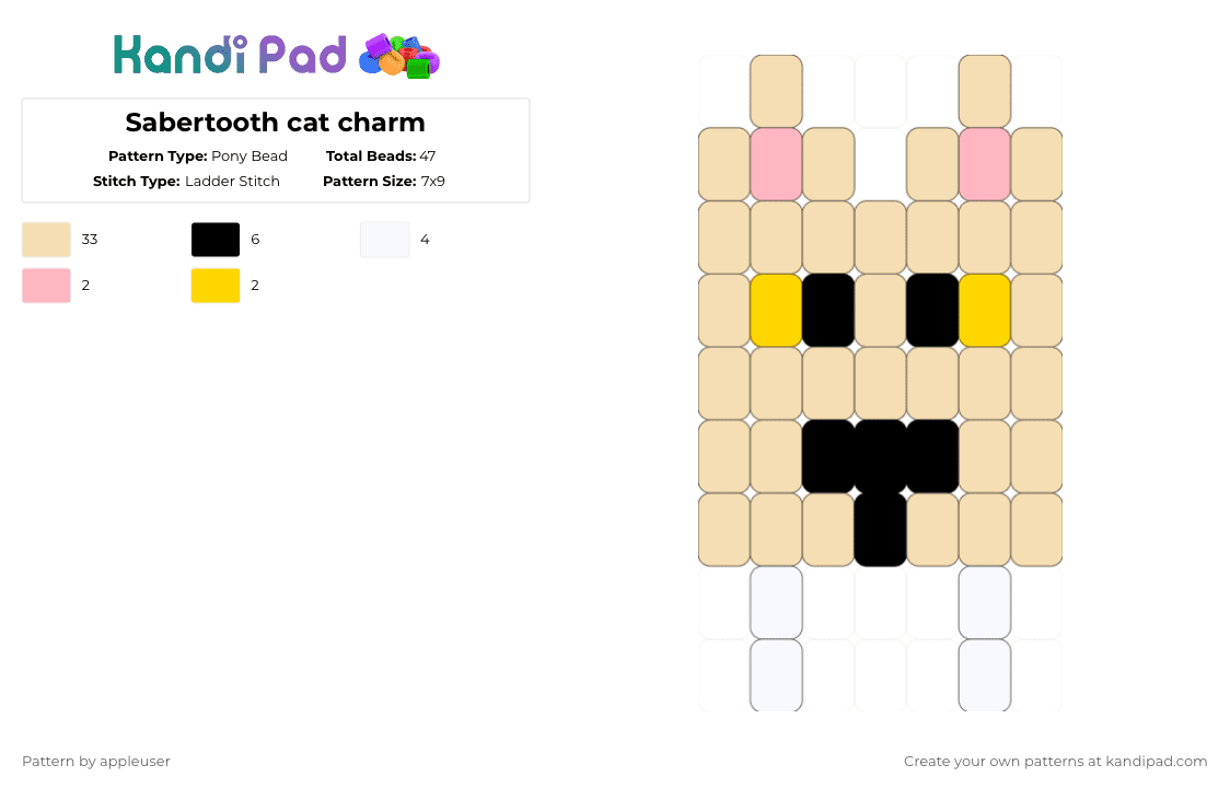 Sabertooth cat charm - Pony Bead Pattern by appleuser on Kandi Pad - beige
