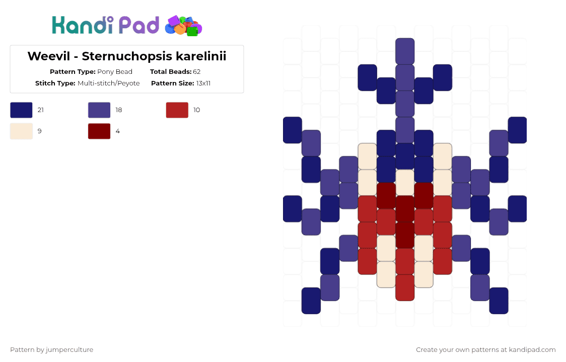 Weevil - Sternuchopsis karelinii - Pony Bead Pattern by jumperculture on Kandi Pad - bug, insect, purple, weevil