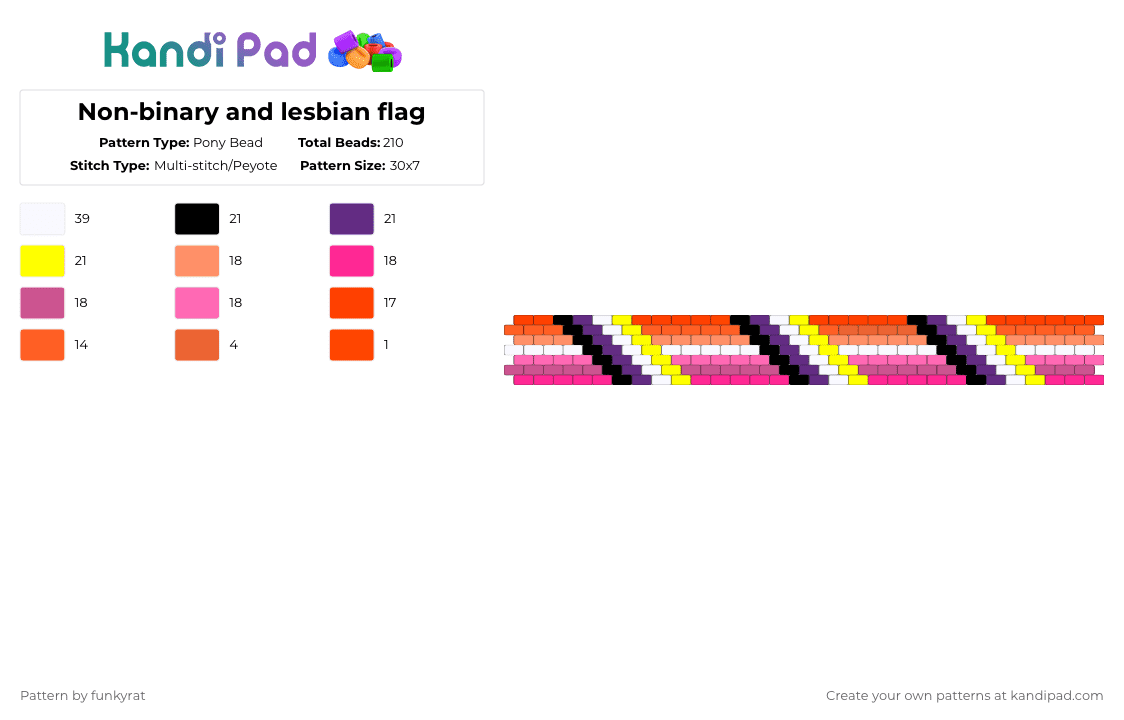 Non-binary and lesbian flag - Pony Bead Pattern by funkyrat on Kandi Pad - orange,pink,non binary,lesbian,non binary and lesbian,lesbian and nonbinary,pride,lgbtqia